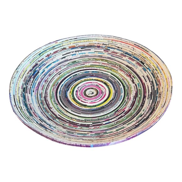 Handmade Upcycled Magazine Paper Basket Plate Multicolored 10.5" Dia X 2" - Picture 3 of 8